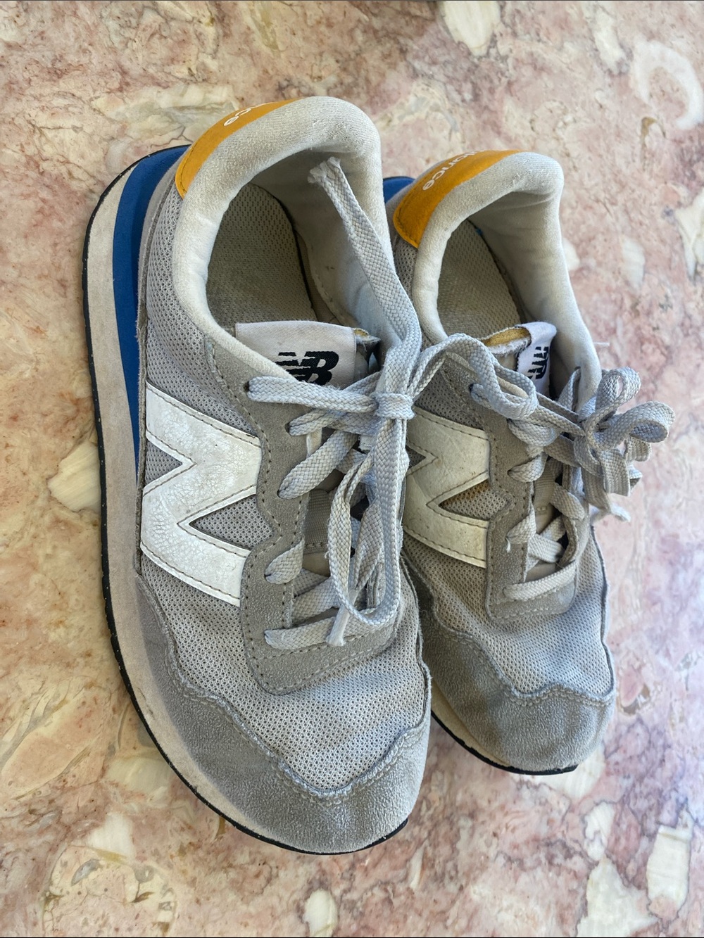 New Balance 237 Kids Gray Sneakers with Blue & Yellow Accents
